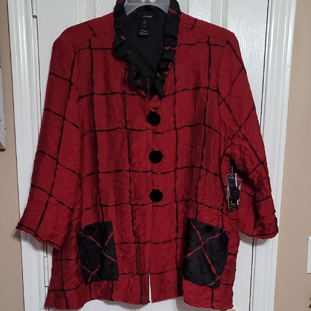 NWT Ali Miles Red & Black Tunic / Blazer, Thin and Flowy, New!